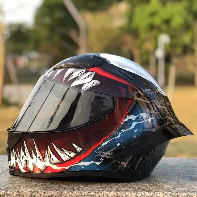 Casco Venom aprobado por DOT, Casco de motocicleta con alerón grande, Casco de carreras de cara completa para temporada de verano, Casco todoterreno
