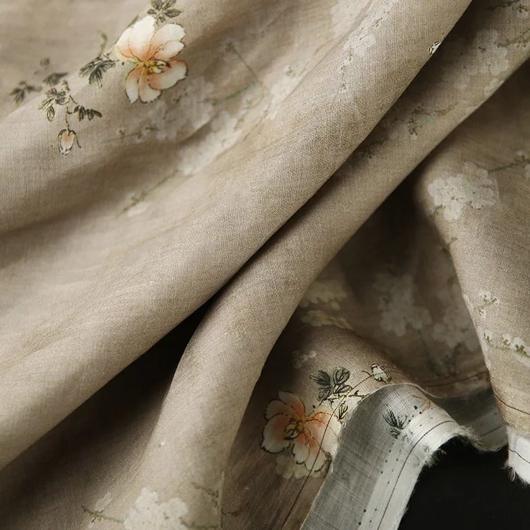 

1 ярд новая натуральная ткань рами для лоскутного шитья с белым цветочным принтом, юбка, рубашка, сумка, ткань Cheongsam