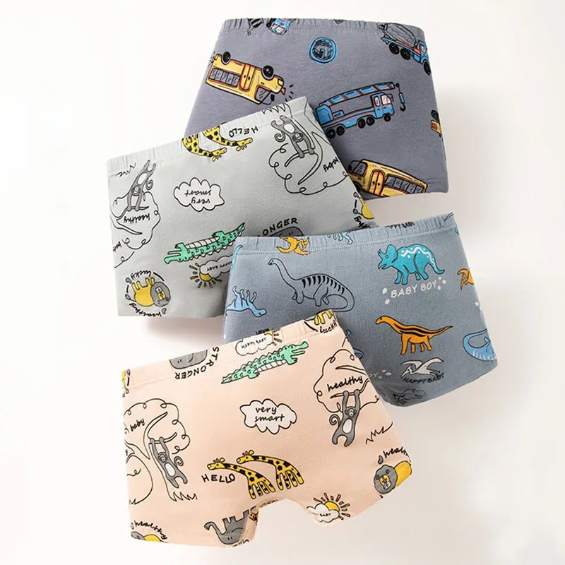 Dinosaur Toddler Boxer Briefs Cotton Boys Underwear Kids Training Boyshorts Cute Underpants Size 3-12 Years Pack of 4