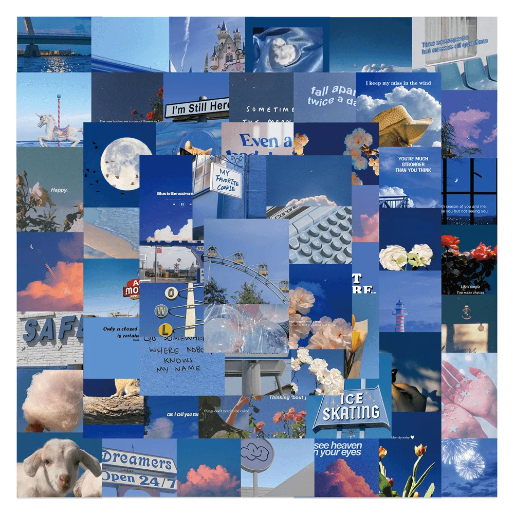 

62pcs Blue Scenery Stickers For Phone Laptop Stationery DIY Aesthetic Sticker Decoration Scrapbooking Material Craft Supplies
