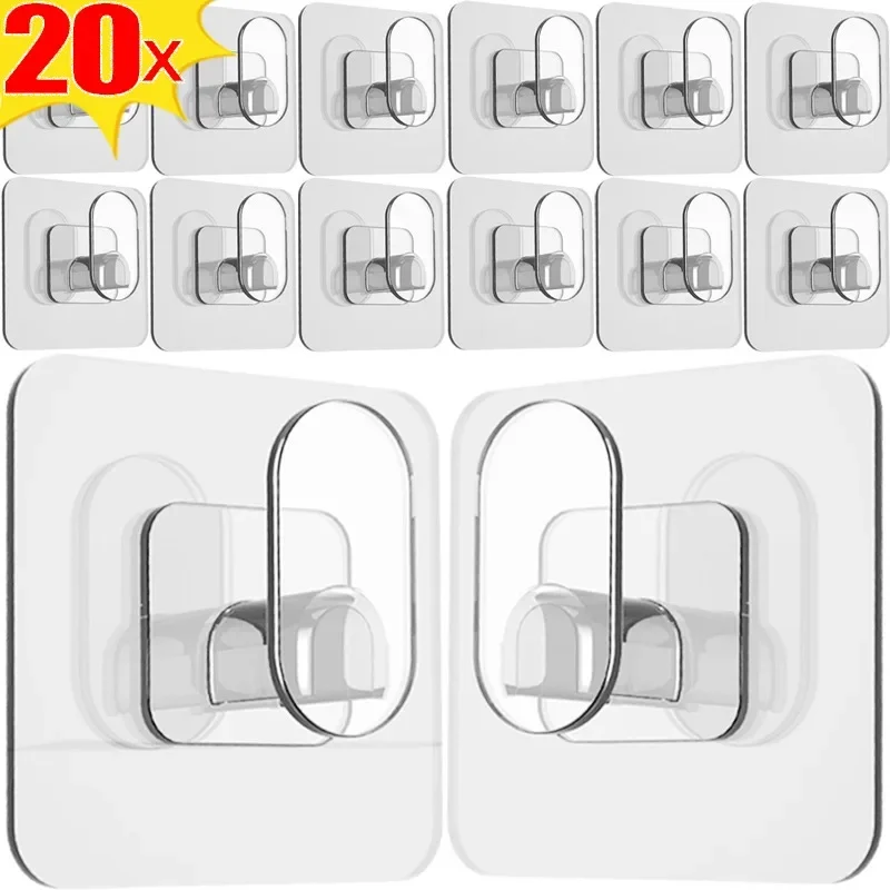 

20/1Pcs Strong Adhesive Transparent Wall Hanger Key Pendant Towel Holders Clothes Bathroom Kitchen Organizer Rack Wood hanger