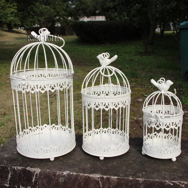 

Metal Iron Bird Cage White Bird Cage Decoration Hanging Flower Pot Succulent Wedding Candle Holder Jewelry