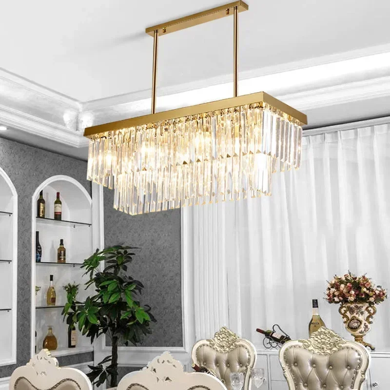 

Rectangle Chrome/Gold Chandelier For Dining Room Bedroom Led Crystal Kitchen Lustre Luxury Hanging Lamp Modern Silver Light 2021