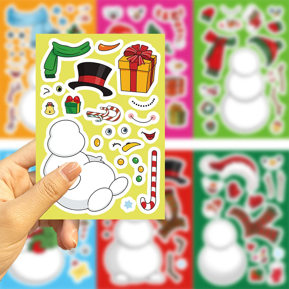 8/16 ورقة عيد الميلاد ثلج لغز ملصقات DIY بها بنفسك ثلج تجميع بانوراما الشارات حفلة جعل وجه اللعب الديكور الهدايا #5