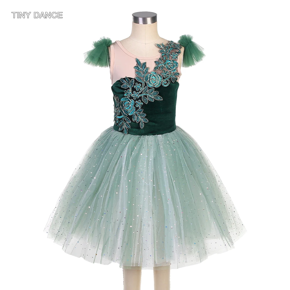 Vestido de lentejuelas brillantes para niño y adulto, tutú de Ballet romántico azul brillante, traje de espectáculo de escenario, vestido de baile