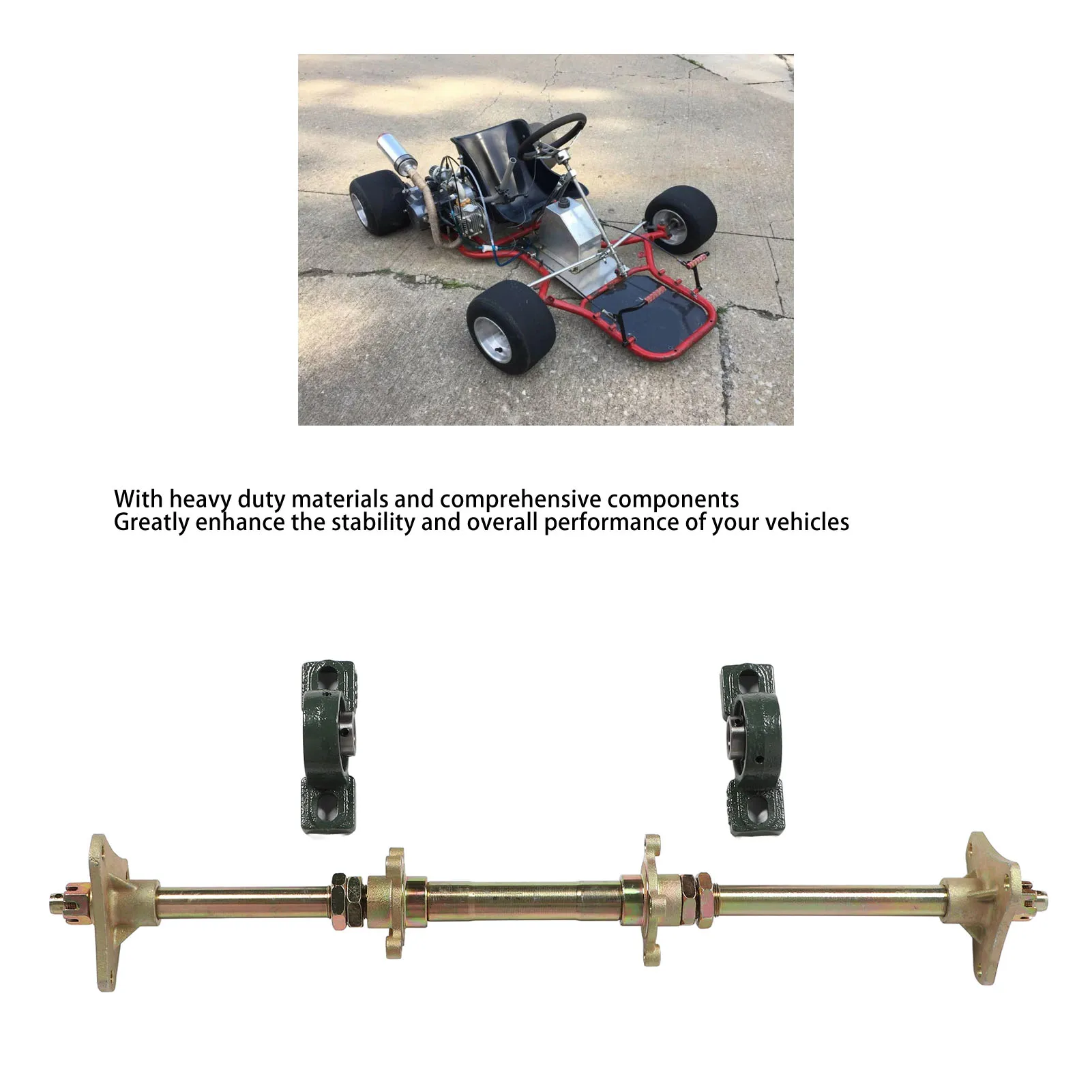24inch Rear Wheel Axle Shaft Fixing Mounts High Strength Heavy Duty Go Kart Rear Axle Kit for Drift Trikes for 50‑150CC