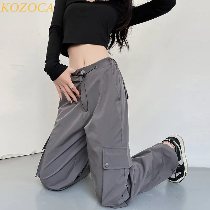 

Kozoca Cargo Pants Women Trousers Slim Chic Pockets Drawstring Loose Wide Leg Casual Solid Fashion Joggers Women Sweatpants