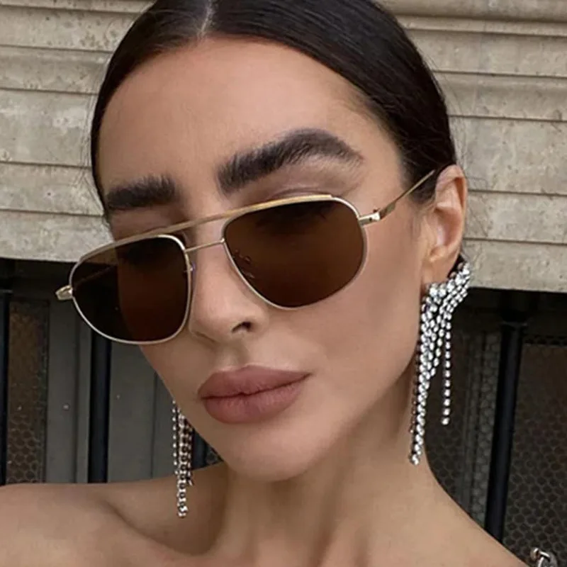 Metal Punk Square Pilot Sunglasses Women Men Luxury Brand Metal Half Frame Sun Glasses Female Gradient Shades Eyewear