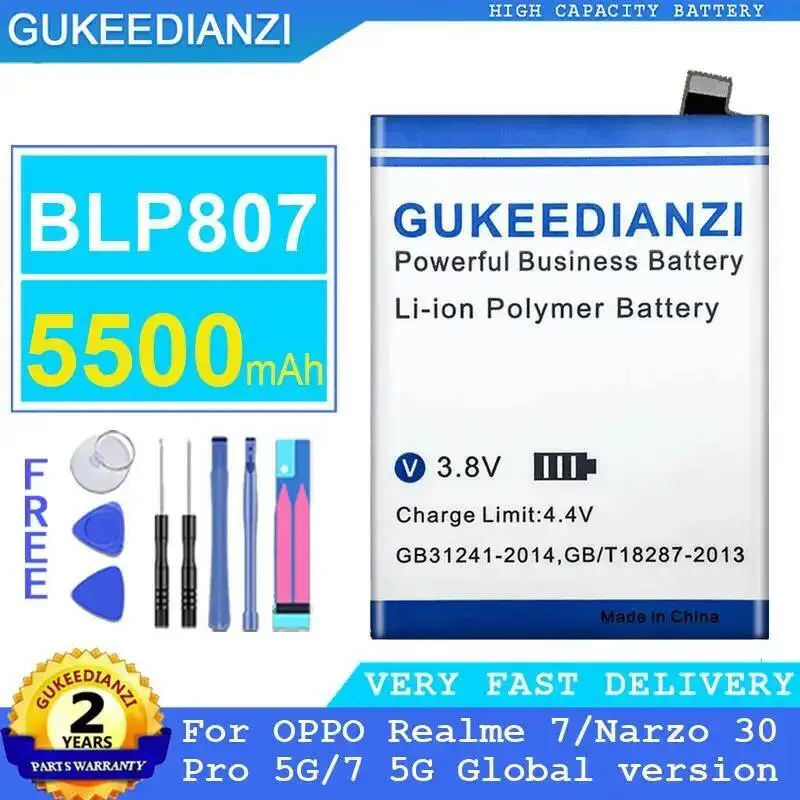 

5500Mah BLP807 High-Efficiency Fast Charging For Oppo Realme 7 Narzo 30 Pro 5G Global Version Mobile Phone Battery