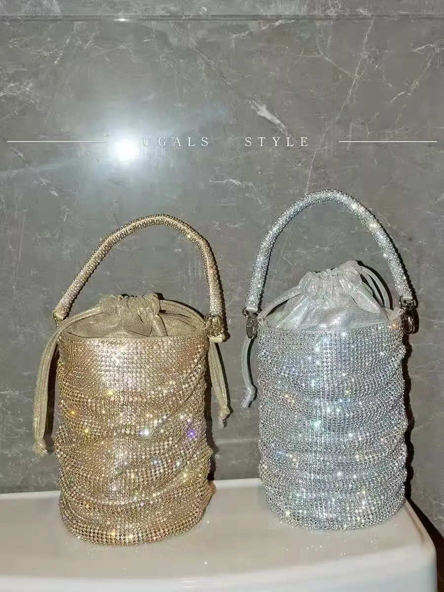 

Glitter Rhinestones Diamond Bucket Bag Bling Shiny Banquet Bag Wedding Party Clutch Purse Women Handbag Evening Bag Shoulder Bag