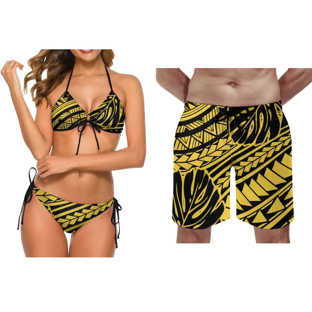 ฟิจิแฟชั่นชุดผู้ชายกางเกงชายหาดElegant Pool Party Polynesianคู่ชุดว่ายน้ําใหม่ชายหาดคู่ท่องชุดที่กําหนดเองที่กําหนดเอง