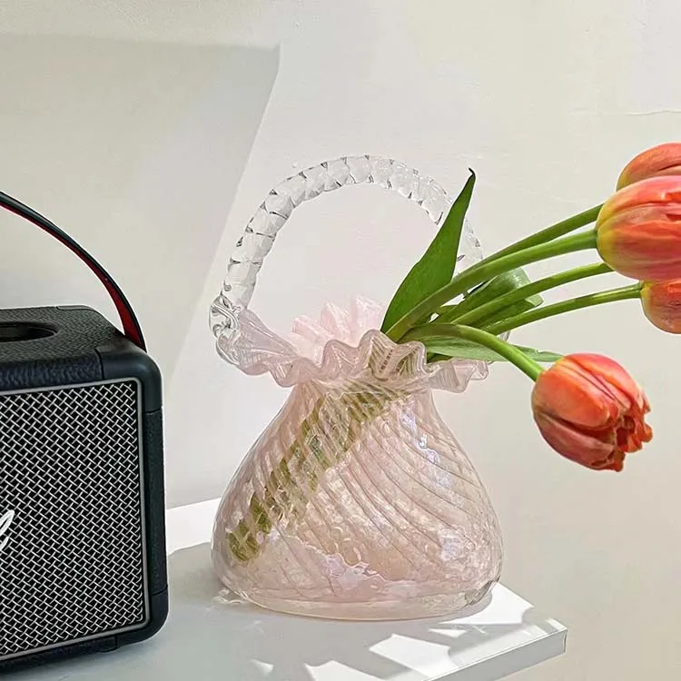 Handgemaakte Crystal Bloemenmand Beeldje Handgeblazen Glazen Plant Vaas Ambachtelijke Woonkamer Bloemstuk Thuis Bruiloft Decor