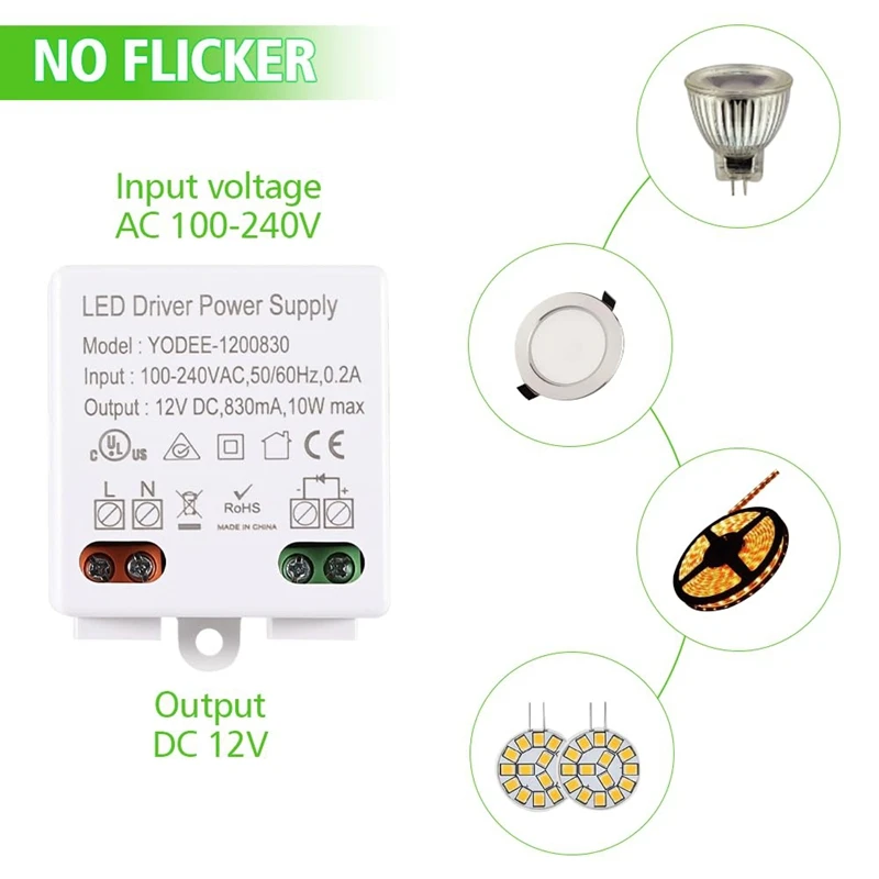 BAAG-LED трансформатор 12 В/постоянного тока, мини-трансформатор 0-10 Вт, привод питания, электронный трансформатор для светодиодных фонарей 12 В и светодиодных фонарей