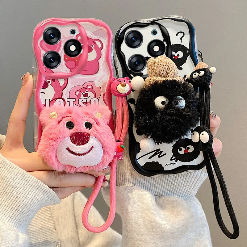 

For Infinix Smart 8 Pro Cartoon Pattern Phone case POP8 Hot40i Tecno Spark GO 2024 20C ITEL P55 Doll plush ball wavy edge cover