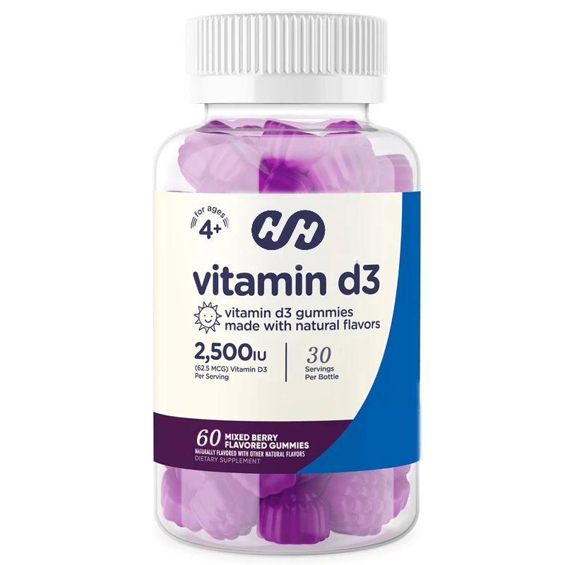 Children's Vitamin D3 2500 IU 60 Capsules Vegetarian Gummies Mixed with Fruit Flavored Low Sugar Bones and Immune Support
