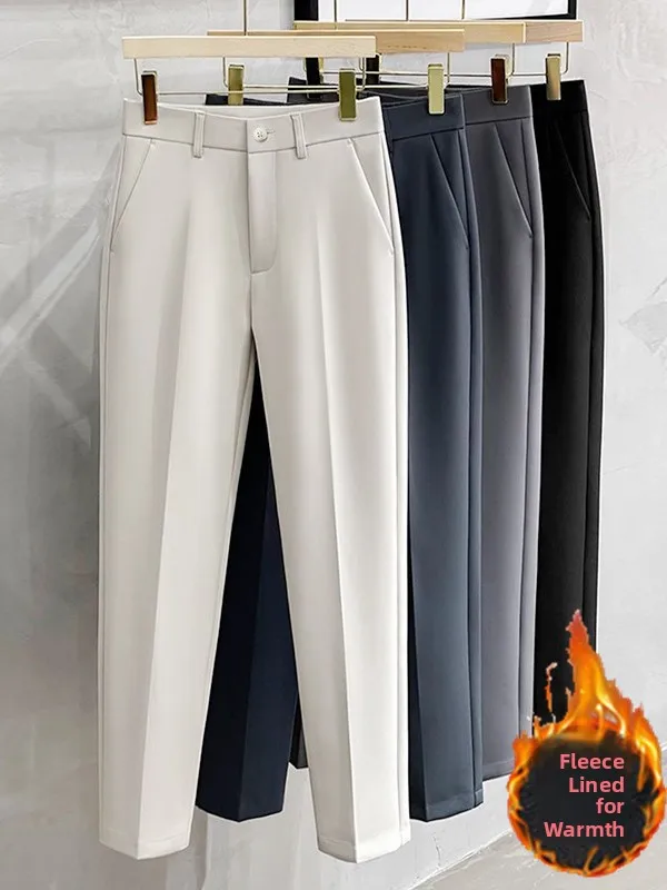 

Men's Casual Thiened Fce Lined Drapey Pants Autumn Winter Warm Slim Fit Cone ape Nine Point Small Foot Faionable
