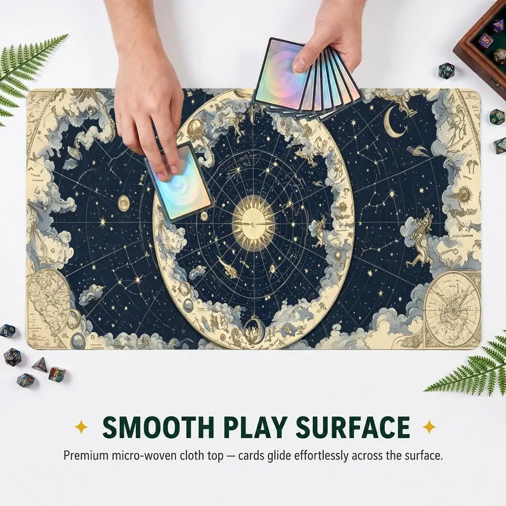 Medieval Retro Celestial Zodiac TCG Play mat Antique Astrology Star Map Cloud Card Mouse Pad Non‑Slip Rubber Desk Mat