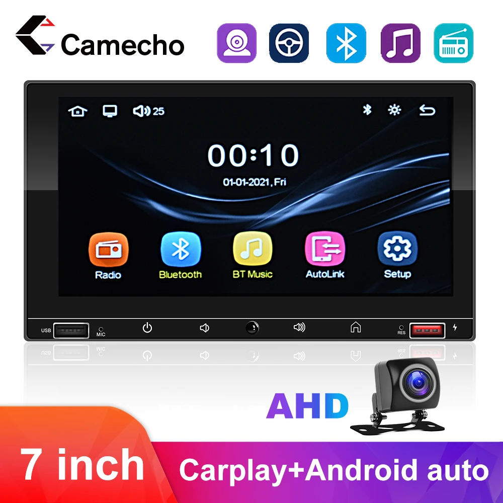 

Camecho AHD 2 Din Carplay Car Radio Wired Android auto Multimedia Video Player GPS Navigation Player AUX Auto Stereo 7 inch