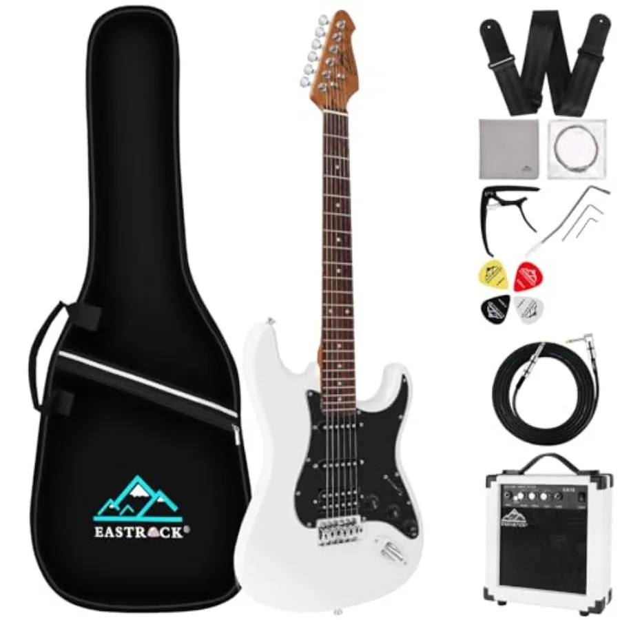 

39 inch Full-Size Electric Guitar Kit for Beginner Starter with 10w Amp Bag Capo Shoulder Strap String Cable Picks 39 Right Han
