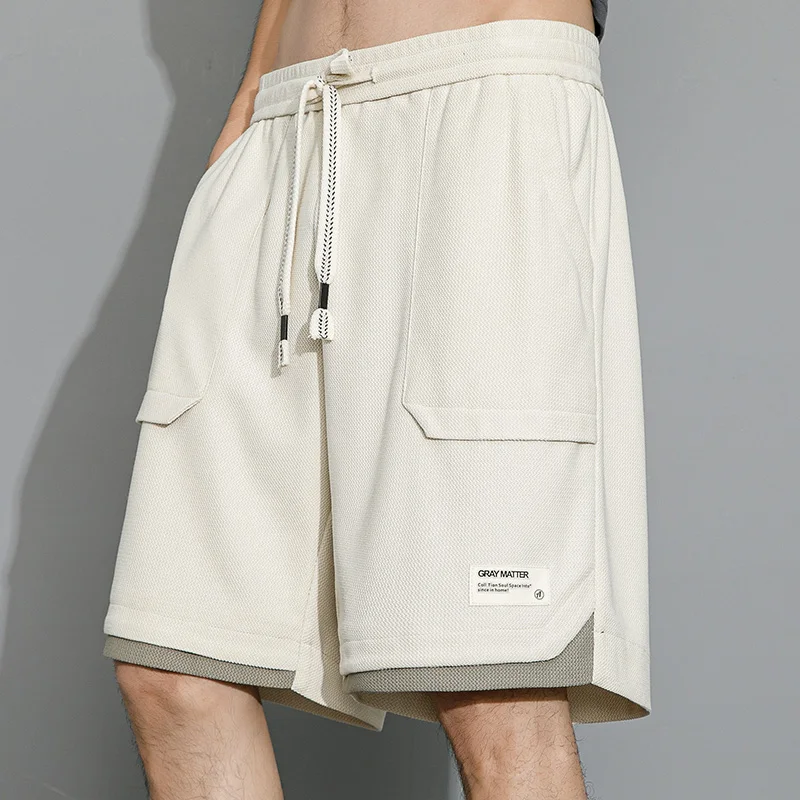 Youthful Vitality Fashion Patchwork Knee Pants 2024 Summer Loose Straight Men's Clothing Korean Elastic Drawstring Casual Shorts