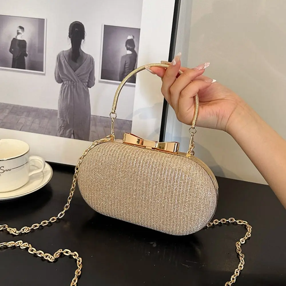

Luxury Sequined Glitter Evening Bag Bow Sparkling Shiny Shoulder Bag Metal Chain Crossbody Bag Wedding