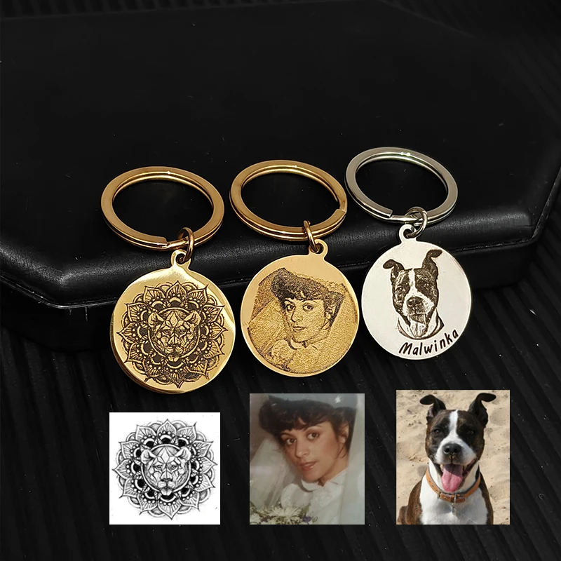 

Custom Photo Keychain Personalized Laser Engraved Keepsake Gift Stainless Steel Portrait Keychains Customizable Logo Photo Pic