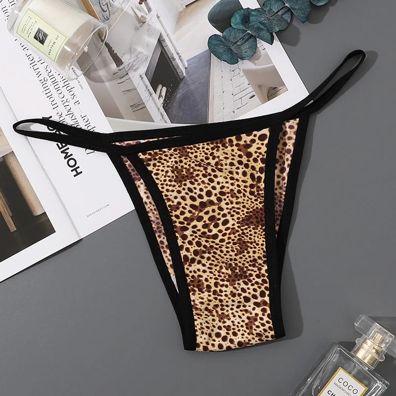 Women\'s Underwear Sexy Leopard Print Ice Silk Low Waist One-piece Seamless Women\'s Underwear Thong