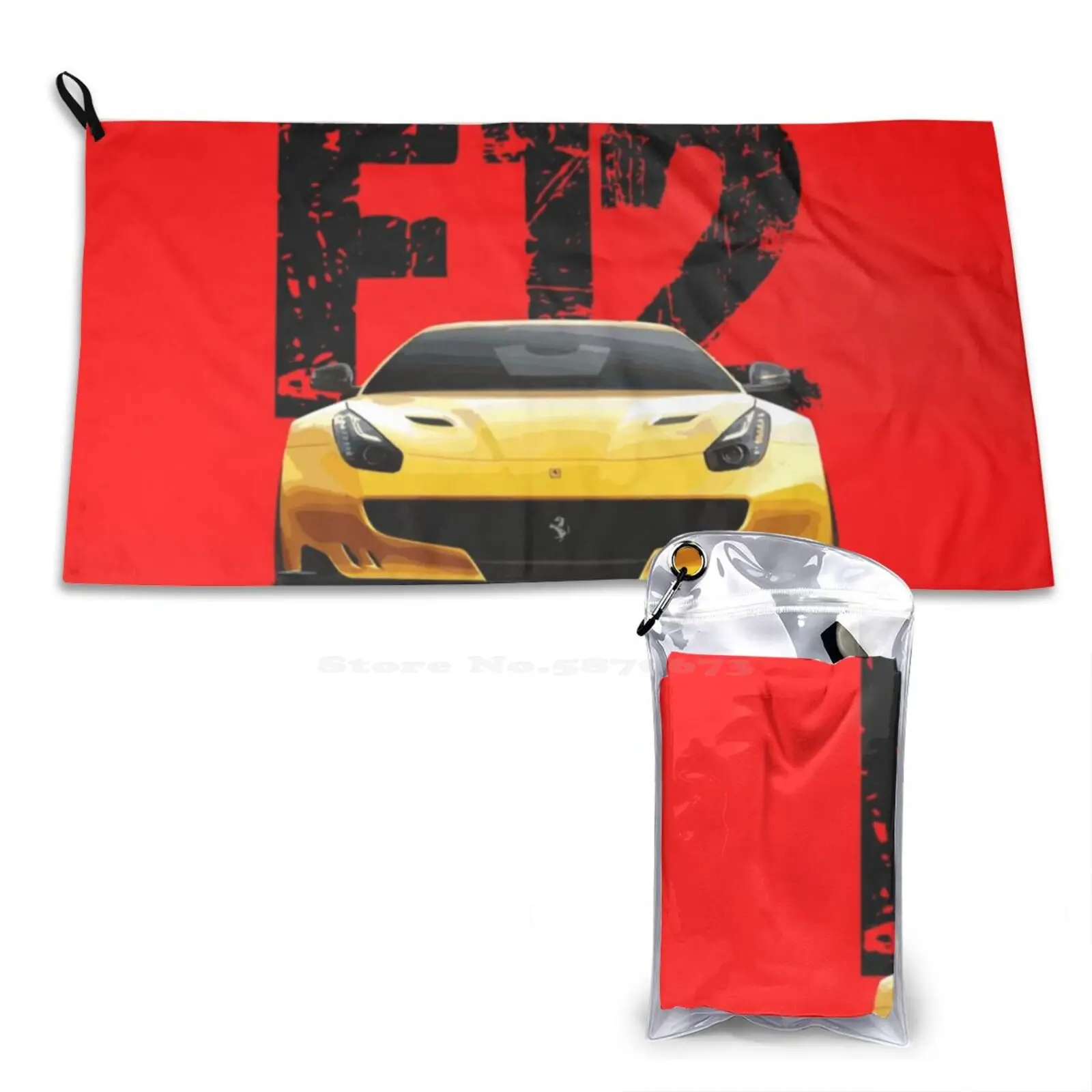 Sports Car F12-Front Words Custom Soft Sport Towels Home Outdoor Racing Fast Auto Italian Red Supercar Need For Speed F12