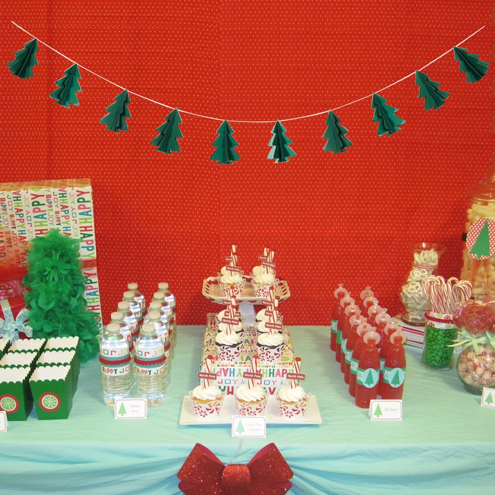 

3D Tree Banner 2.4M Mini Christmas Tree Hanging Decor For Wall Fireplace Party Backdrop Dark Green Christmas Garland