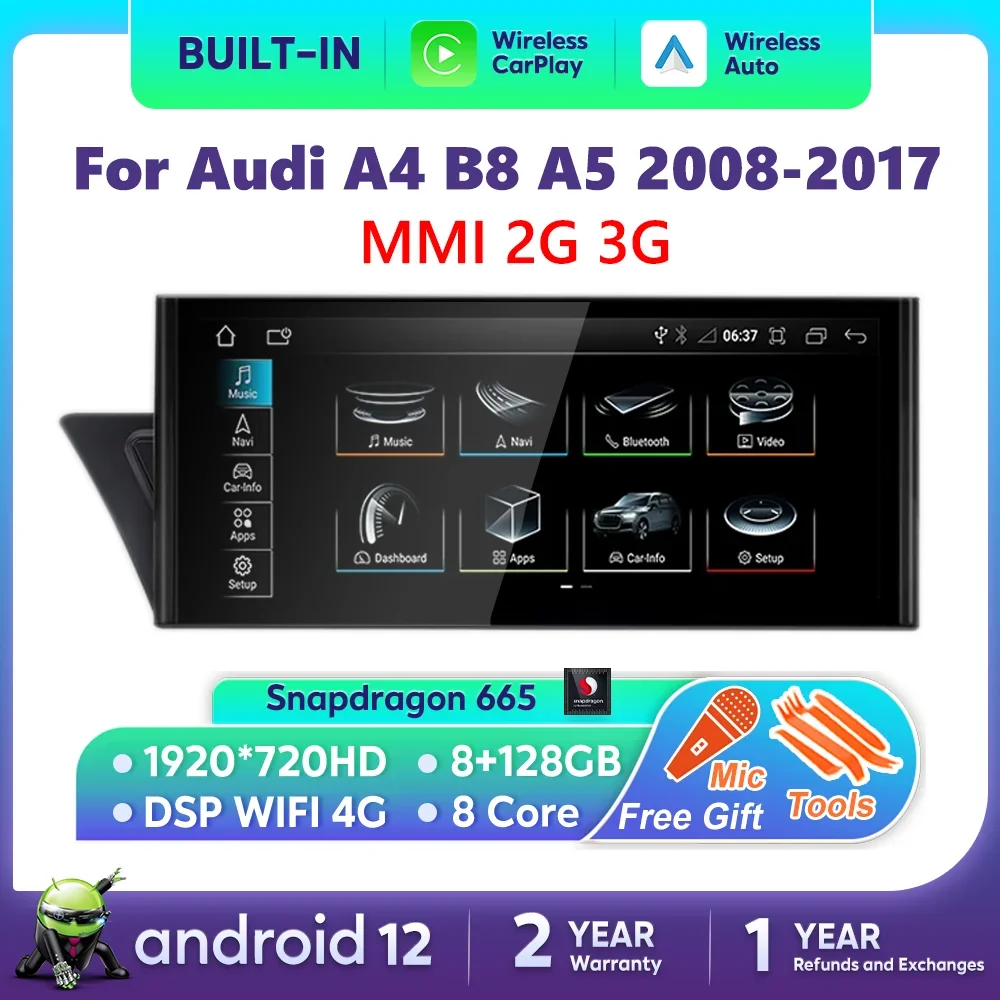 

Android 13 Car Multimedia Player For Audi A4 B8 A5 2008-2017 Auto Radio Wireless Carplay Screen Stereo Receiver DSP WiFi Navi