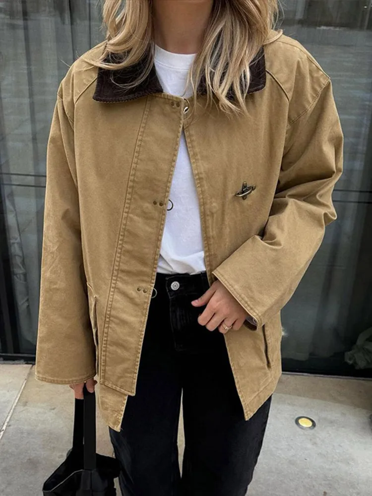 Retro Panelled Single-Breasted Jackets Women Casual Turn-down Collar Long Sleeved Jacket Female Autumn Fashionable Outwears Tops