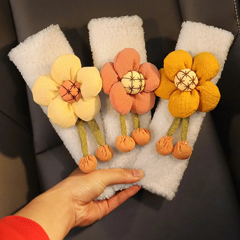 1pc Cute Cartoon Sun Flower Car Seat Belt Cover Shoulder Strap Harness Cushion Soft Plush Auto Seatbelt Shoulder Pad Protector