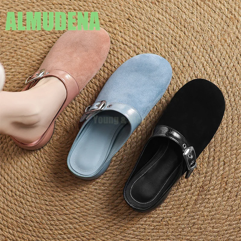 

Soft Leather Slippers Spring and Summer New Styles Popular Baotou Half Toe Shoes Women's Niche Design Sense Flat Shoes