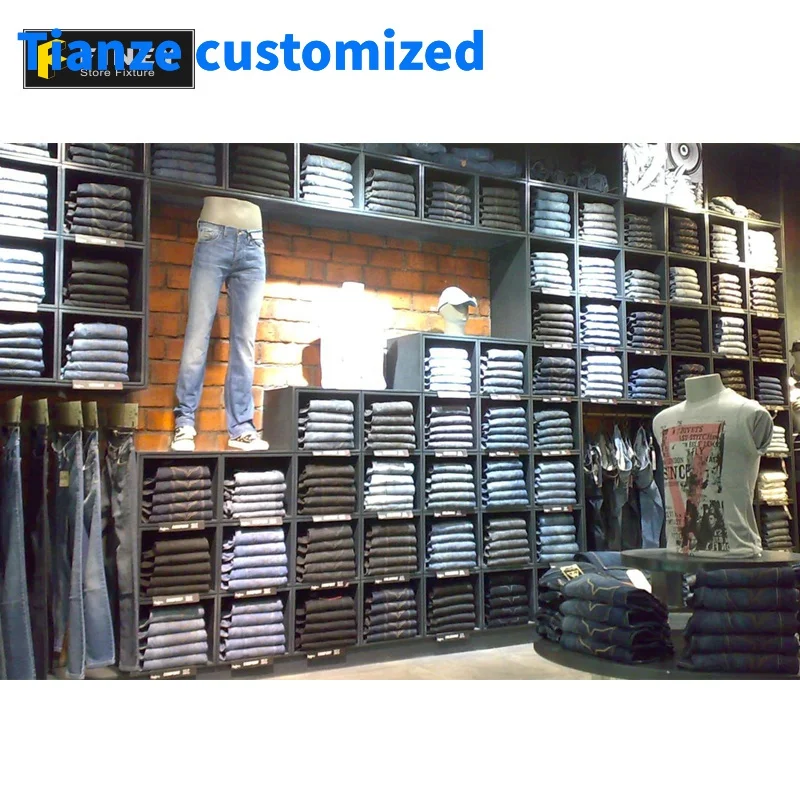 （customized）Wall Mounted Jeans Clothing Display Interior Shop Design