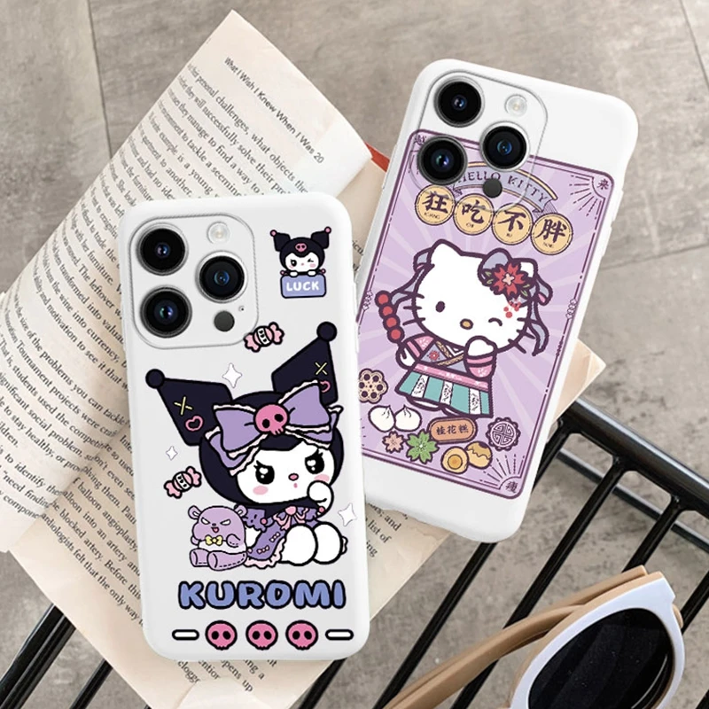 Cartoon Kuromi Kitty Cinnamoroll Coques de téléphone mignonnes pour Apple, iPhone 13 14 15 Plus Pro Max 13Pro 14Plus 15Pro 13Mini, Couverture arrière