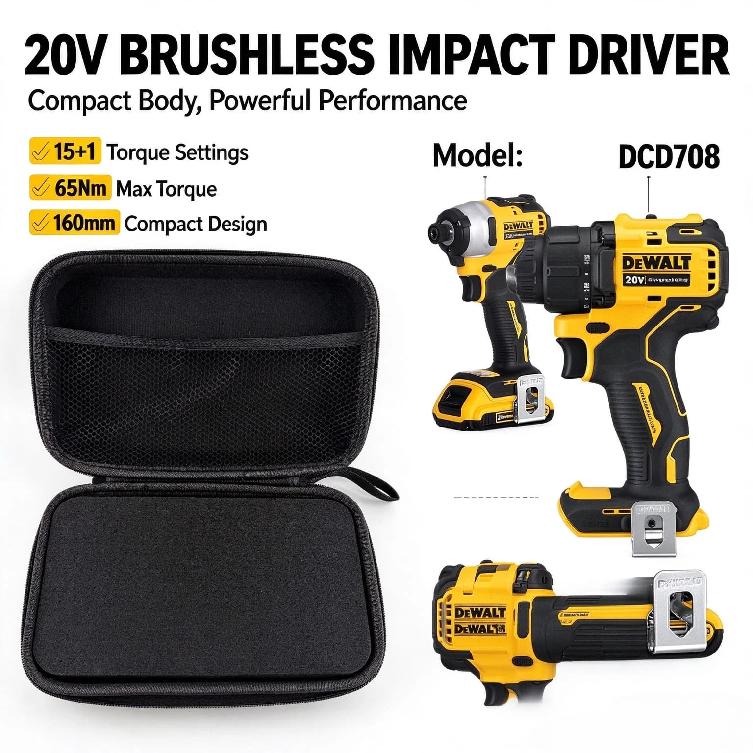 Portable EVA Power Tool Carry Case DIY Customizable Foam Insert for Dewalt DCD708 DCD709 DCF809 DCF801 Cordless Drill Impact