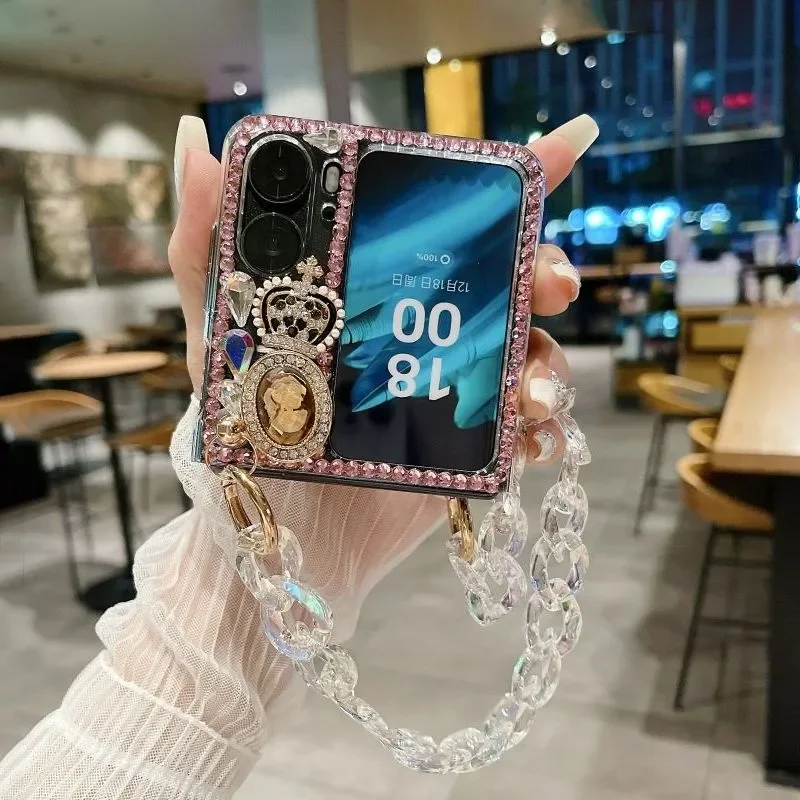 

Shiny Diamond Rhinestone Case For OPPO Find N2 Flip/OPPO Find N3 Flip Hard Cover with Luxury Bling Crystal Hand Chain