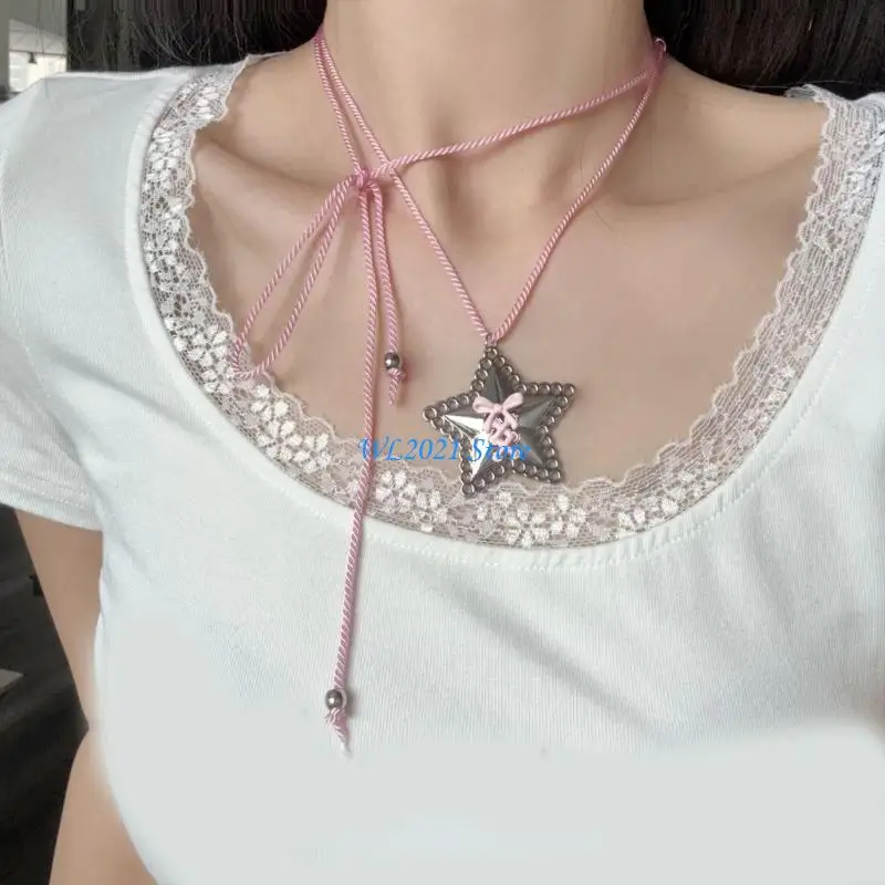 

G5GC Adjustable Star Pendant Necklace With Nylon Cord and Alloy Charm Decoration for Trendy Layering Jewelry Pieces