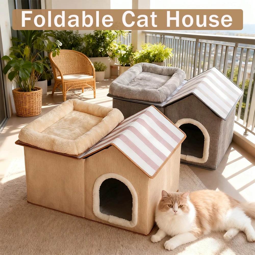 

2026 All-season Cat Bed and Cat House, Warm Pet Nest for Winter,Pet Sleeping Bed Foldable Removable Washable Dual Use Cat Villa