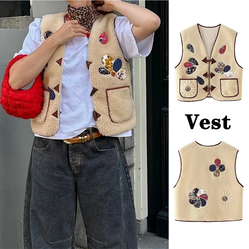 

Женский осенне-зимний жилет из овечьей шерсти, 2025 г., женский новый модный жилет без рукавов с принтом, женский элегантный уличный топ для отдыха