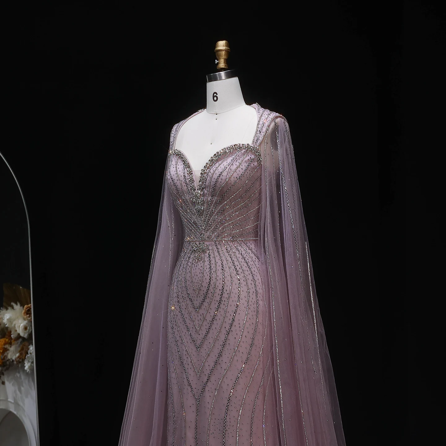 Sharon Said Elegante Abendkleider mit Cape-Ärmeln, Perlenbesetzte Meerjungfrauenkleider, Arabische Luxus-Formelle Ballkleider für Damen SS130 Maßanfertigung – Detail 21