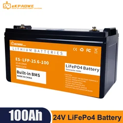 Batería LiFePo4 de fábrica China, paquete de baterías de fosfato de hierro y litio, BMS integrado para barco Solar, sin impuestos, 12V, 200Ah, 24V, 100Ah