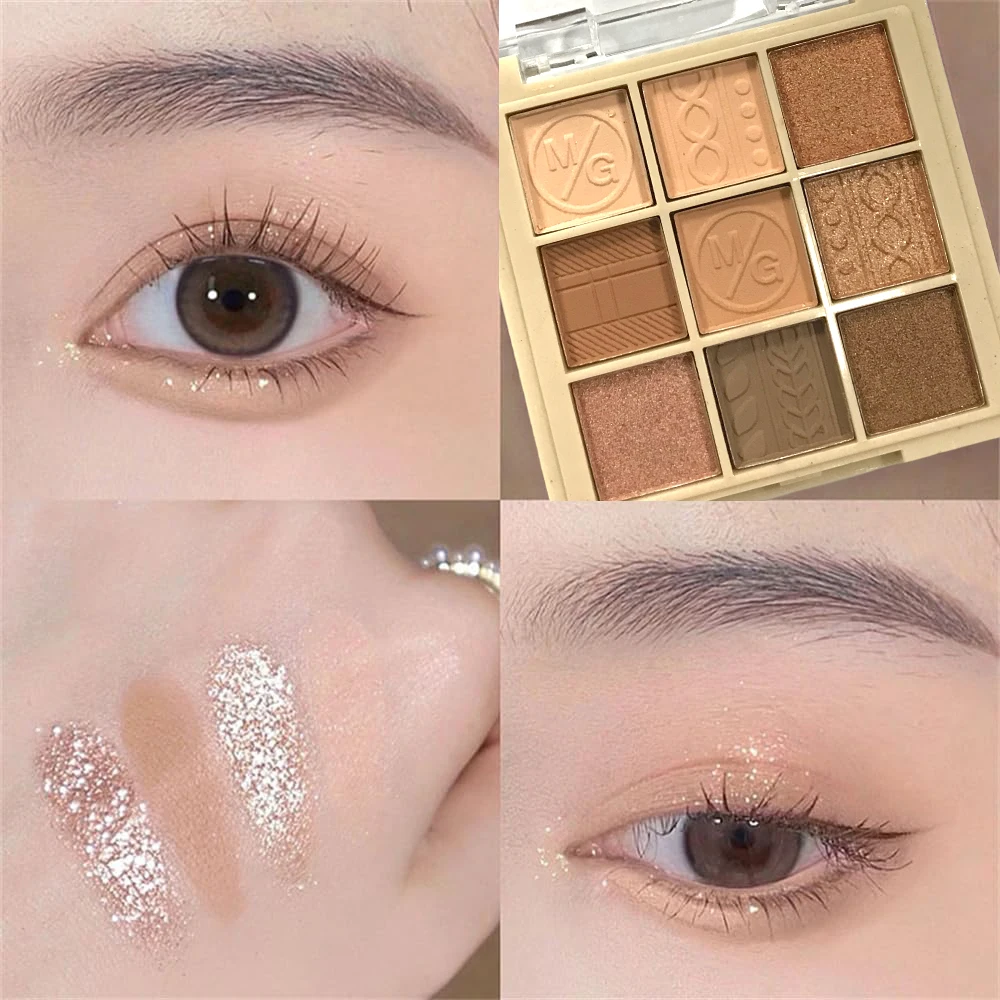 Paleta Cieni do Powiek 9 Kolorów Nude Brokat Perłowy Długotrwały Koreański Styl Uroczy Makijaż Oczu Kosmetyki Perłowe Brokatowe Odcienie