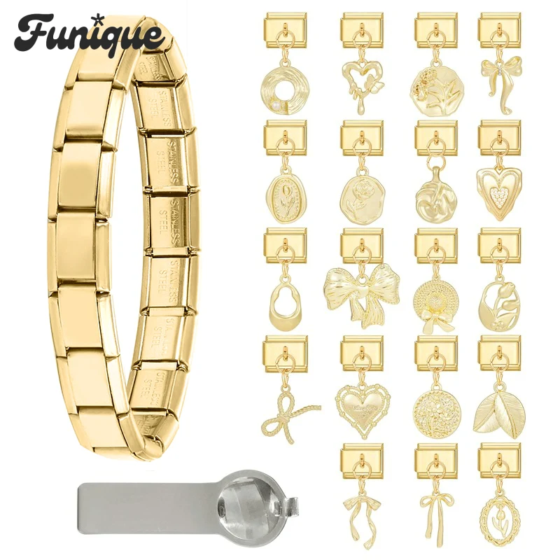 FUNIQUE Fashion Elastic Charm Bracelet Carrot Bread Italian Charm Links Fit 9mm Stainless Steel Bracelet Jewelry DIY Making