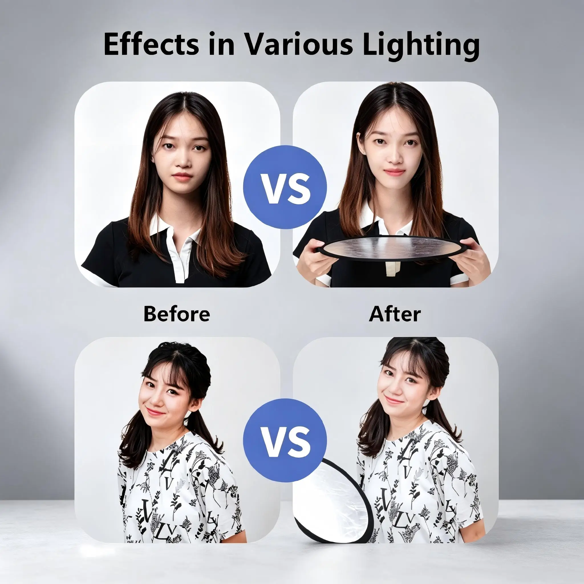 Photography Reflector 2 In 1 Light Reflector Board Collapsible Portable Round Disc Photo Studio Portrait Outdoor For Camera