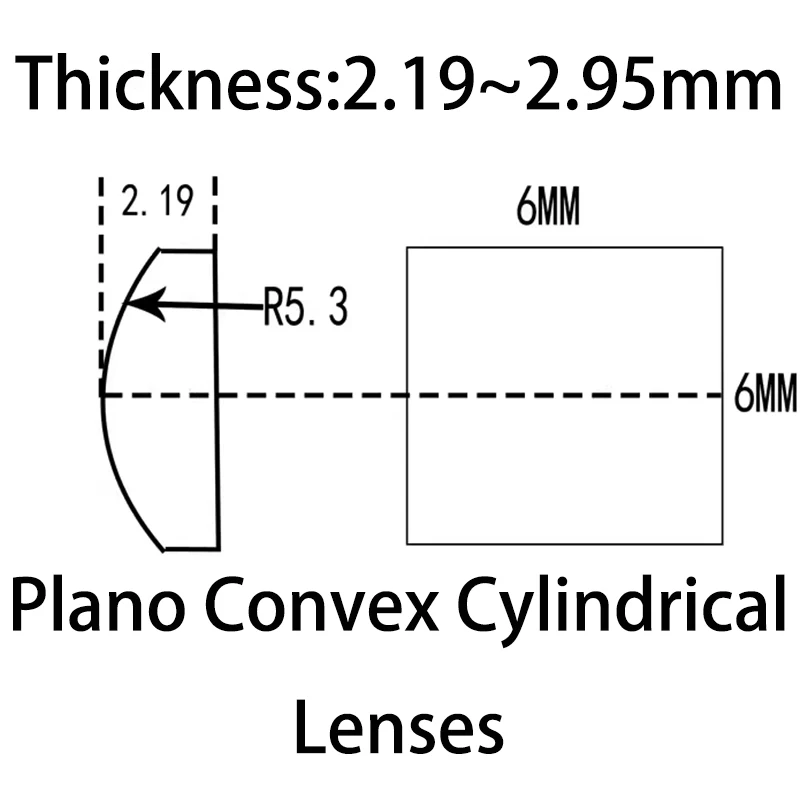 6X3mm 6X4mm 6X6mm 6X7.5mm 6X8mm 6X9mm 6X12mm Plano Convex Cylindrical Lenses Focal Length 10mm High Quality Quartz Glass Materia
