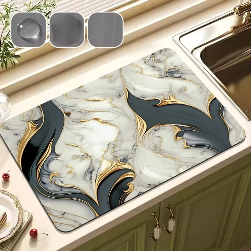 

Marble Kitchen Dish Drainer Mat Antiskid Draining Mat Coffee Maker Drain Pad Quick Dry Tableware Mat Kitchen Absorbent Placemat
