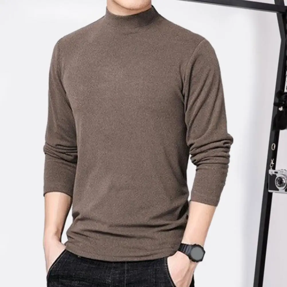 Men Solid Color Shirt Long Sleeve Top Cozy Mock Collar Sweatshirt Warm Solid Color Mid Length Top for Fall Winter Soft for Women