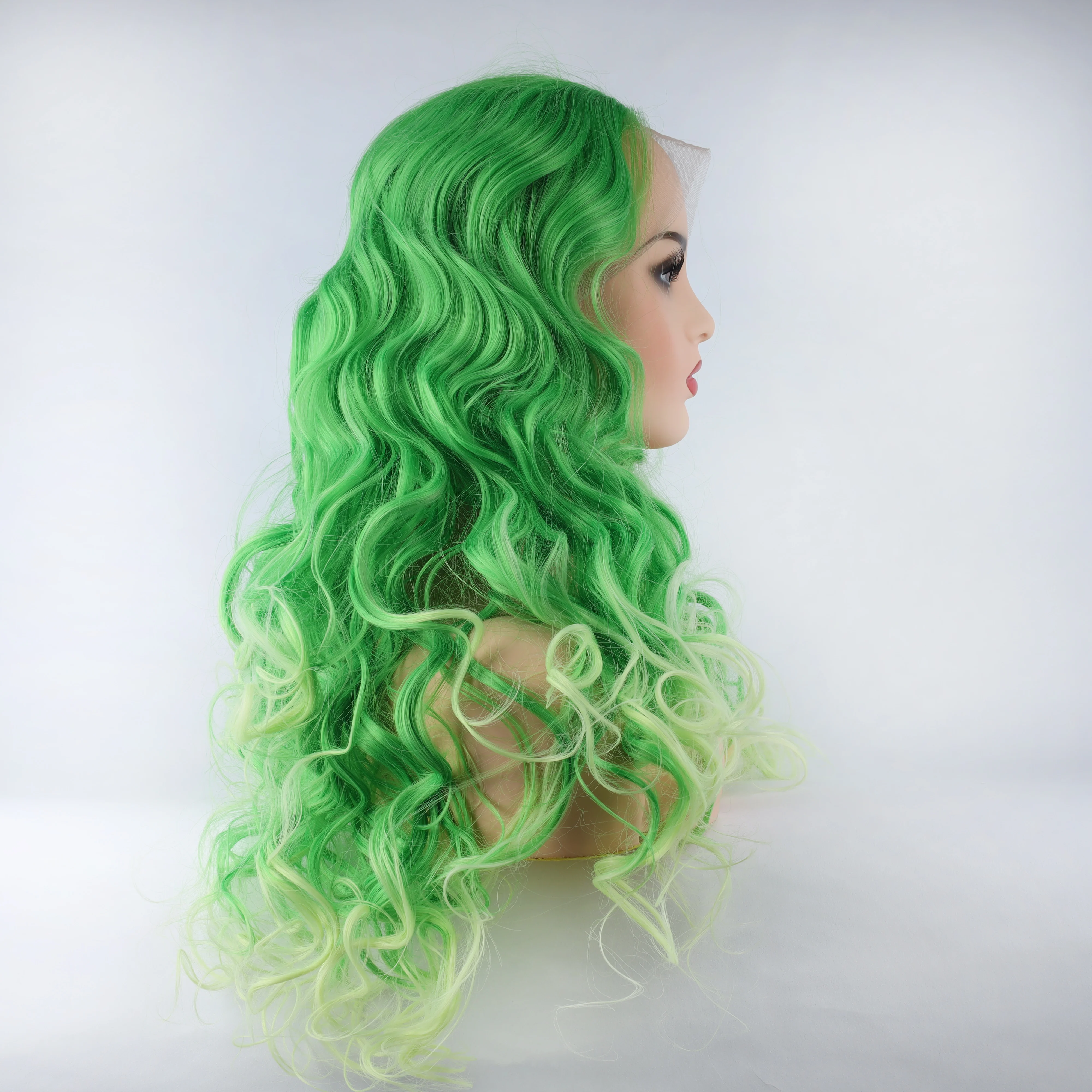 Fashion Curly Wig Synthetic Lace Front Wigs Light Green Female Lace Wig 13X3 For Women Cosplay Hair Daily Use