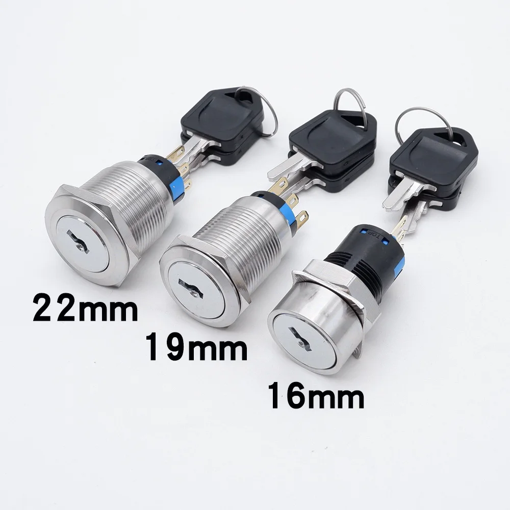 

16mm 19mm 22mm Metal Stainless Steel Rotary Key Switch 2 3 Position Push Button Lock 1NO1NC 2NO2NC Waterproof Latching with Key